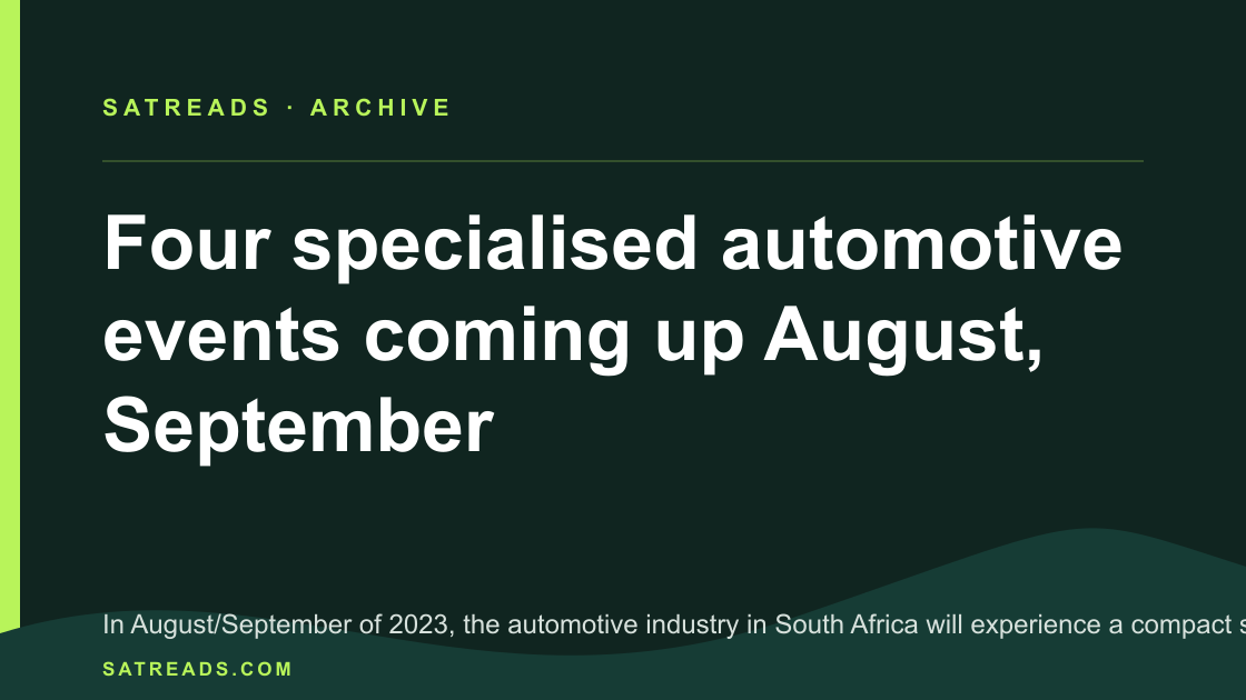 Four specialised automotive events coming up August, September